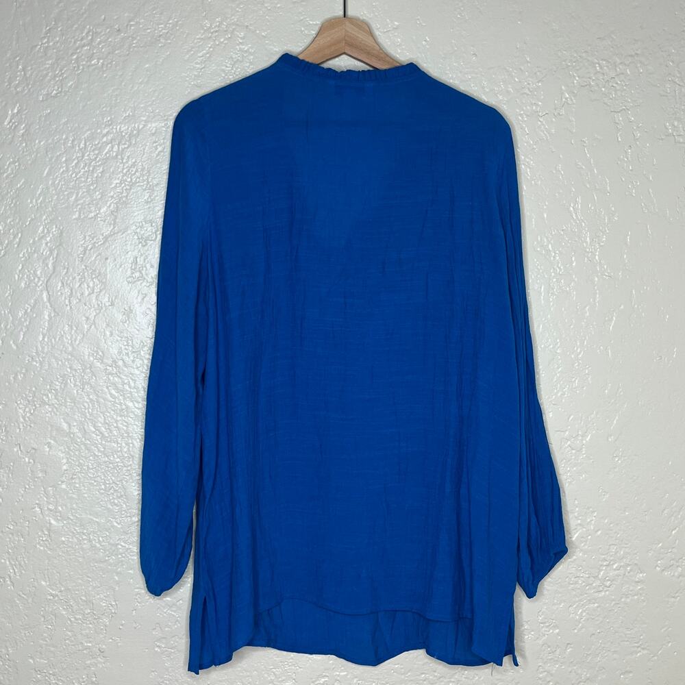 Counterparts Ruffle V Neck Blouse Romantic Career Women Blue 1X - Picture 2 of 7